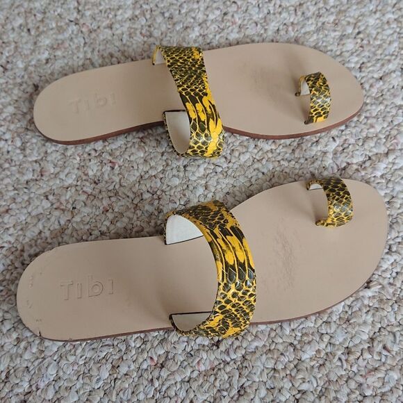 TIBI Cedric yellow Snake-Embossed Flat Sandals size 38 - Picture 3 of 12